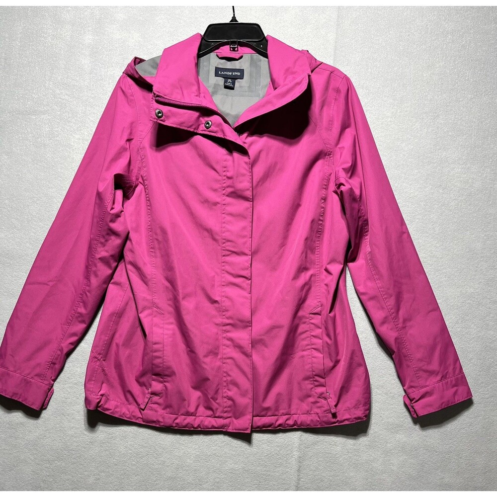 Lands’ End Women’s M 10-12 Pink Hooded Rain Jacket Waterproof Lightweight Coat